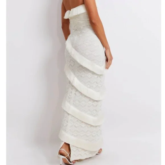 NWT PatBO White Crochet Strapless Fringe Trim Maxi Size 2 - Picture 3 of 8